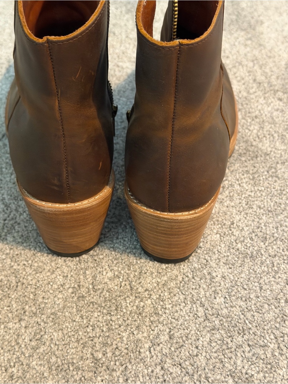 Portland Leather Canyon Cognac Brown Side-Zip Ankle Booties 9.5 - Picture 2 of 6